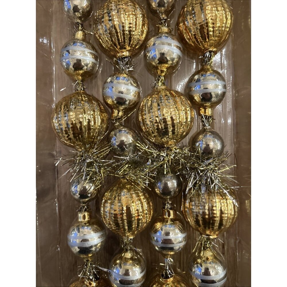 Balsam Hill Garland Gold Silver Glass Tinsel Metallic - Total 13 Ft Length